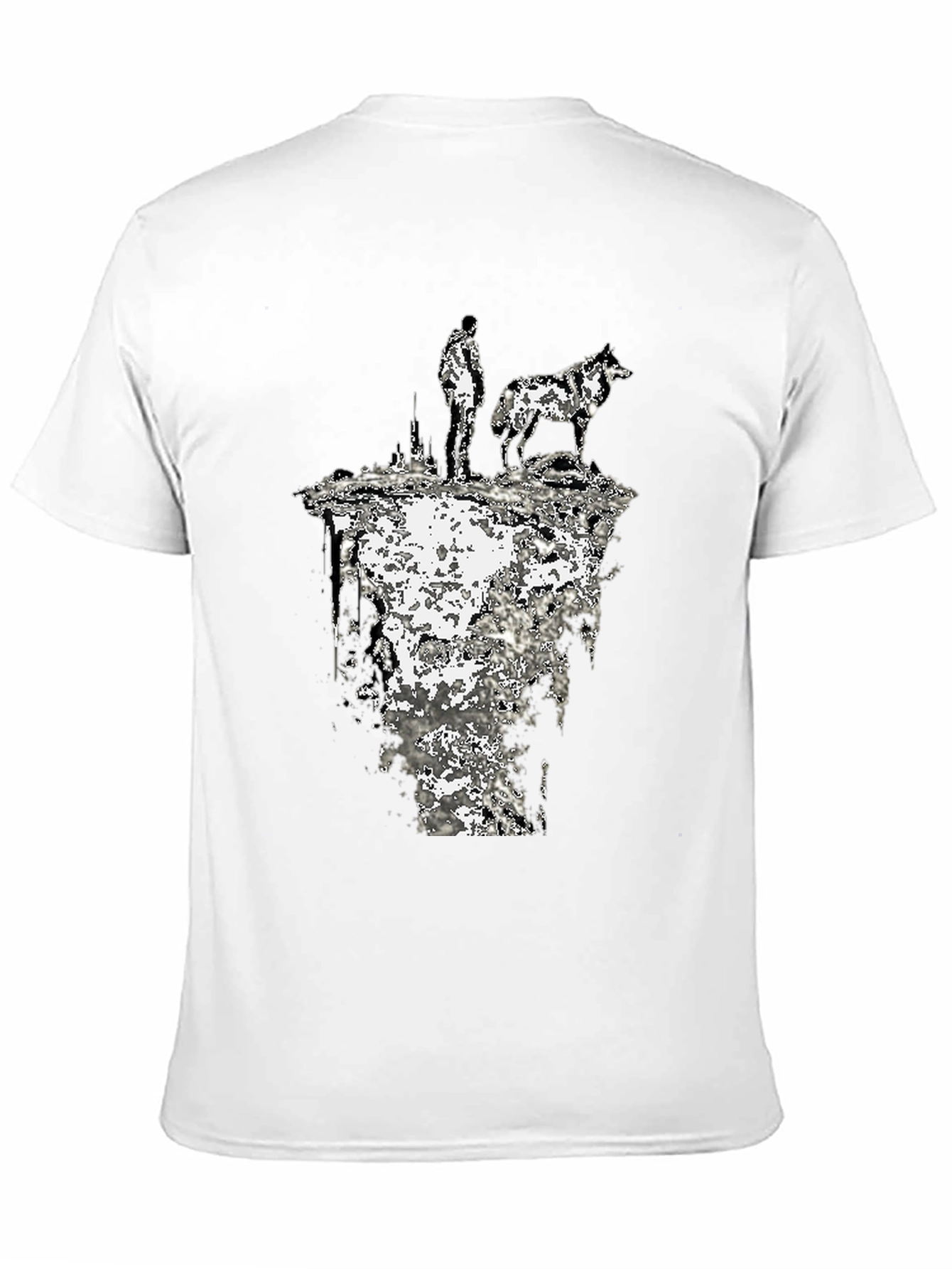Abstract Man and Wolf Black Graphic Tee