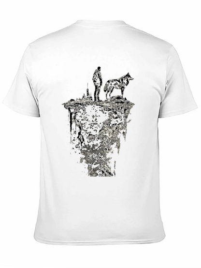 Abstract Man and Wolf Black Graphic Tee