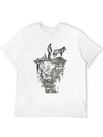 Abstract Man and Wolf Black Graphic Tee