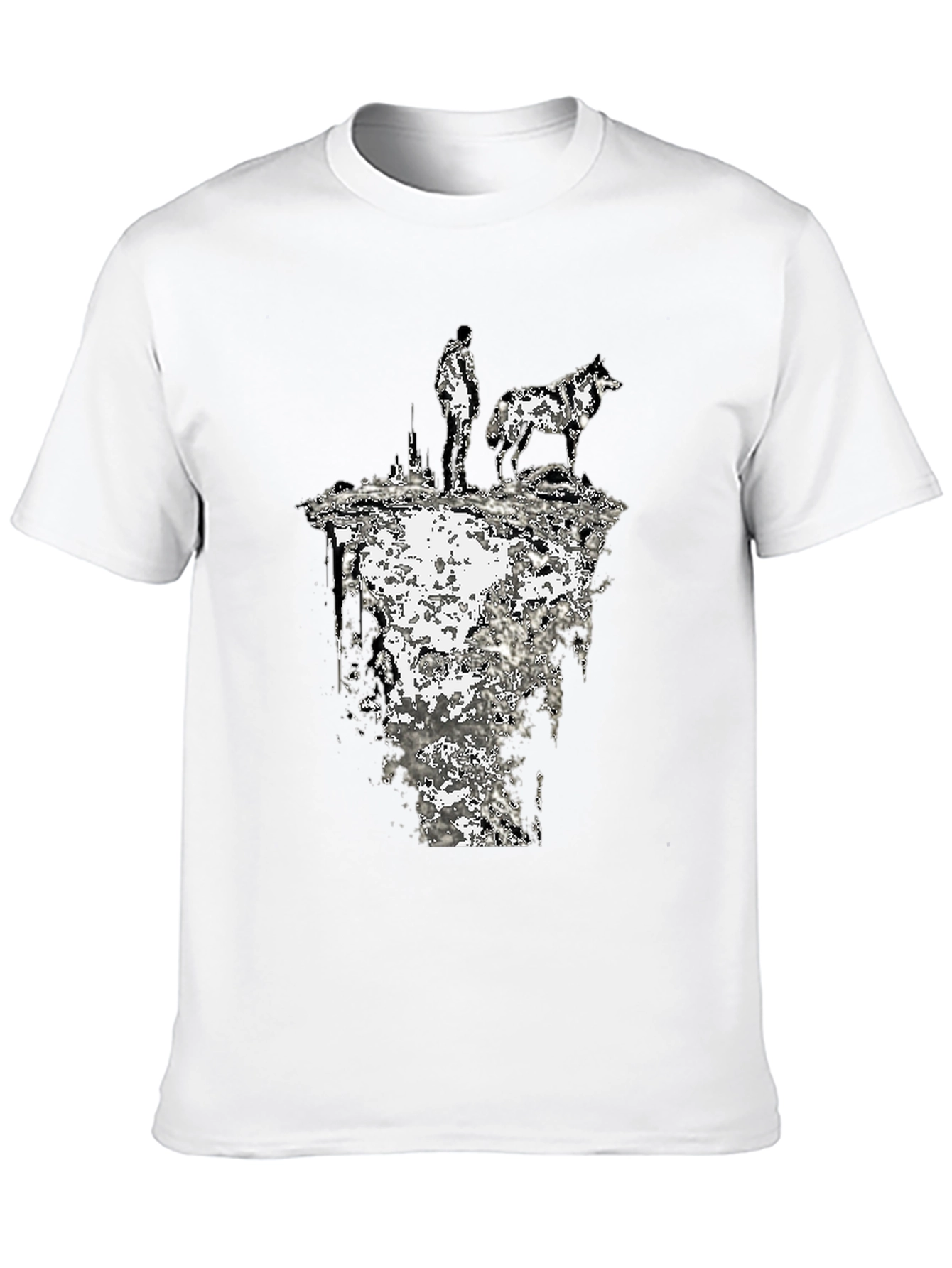 Abstract Man and Wolf Black Graphic Tee