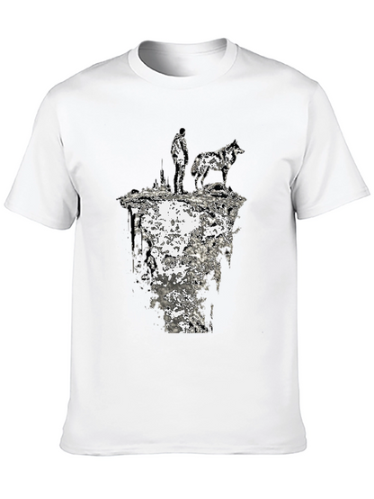 Abstract Man and Wolf Black Graphic Tee