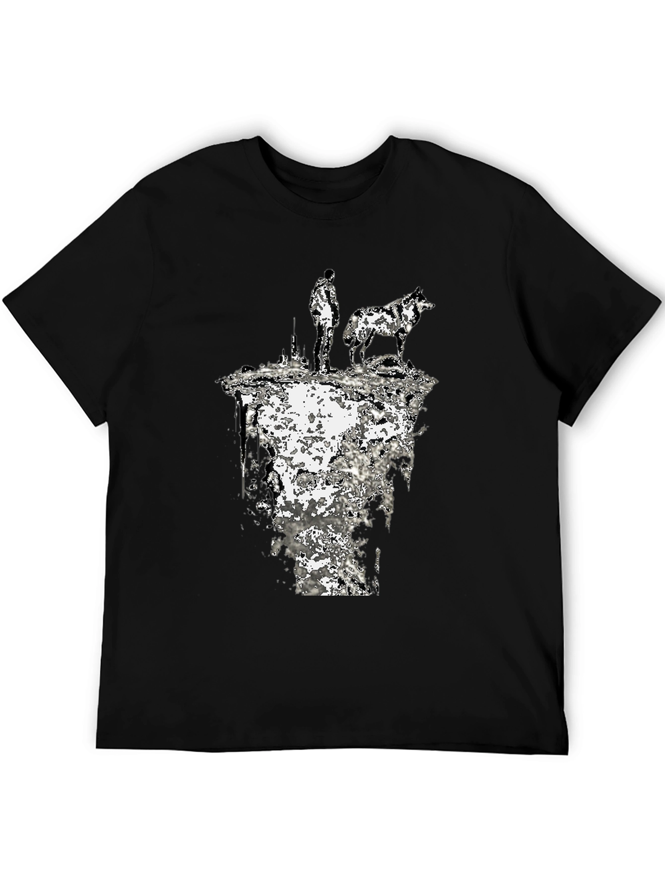 Abstract Man and Wolf Black Graphic Tee