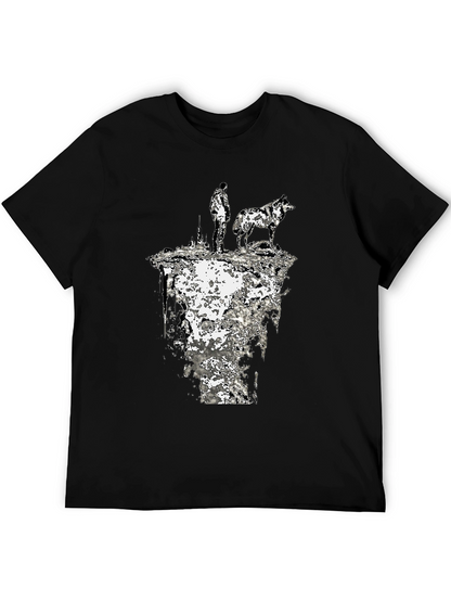 Abstract Man and Wolf Black Graphic Tee