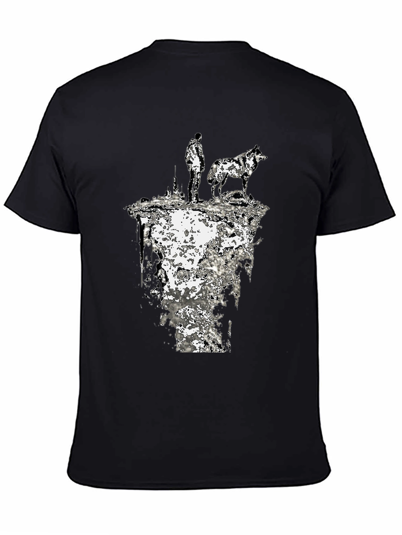 Abstract Man and Wolf Black Graphic Tee
