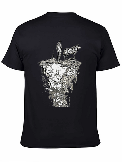 Abstract Man and Wolf Black Graphic Tee