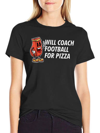 Will Coach Football for Pizza Black T-Shirt