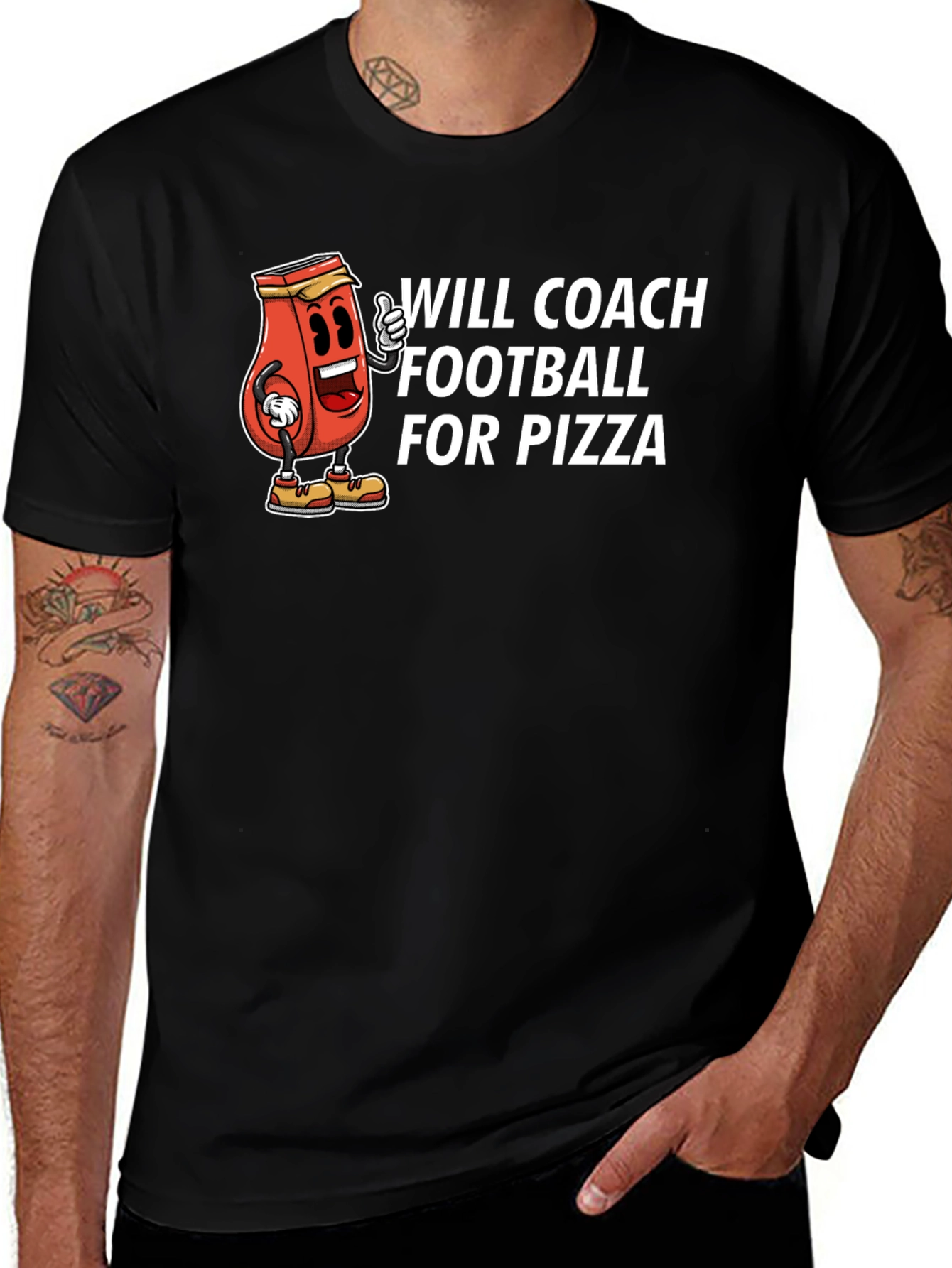 Will Coach Football for Pizza Black T-Shirt