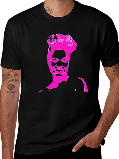 Stylish Black T-Shirt with Pink Portrait Graphic