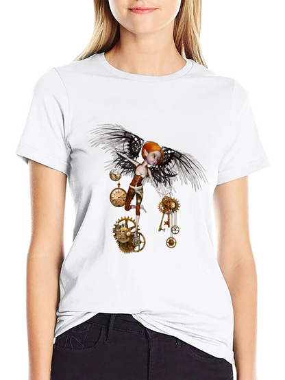 Steampunk Fairy Black T-Shirt - Whimsical Fantasy Design