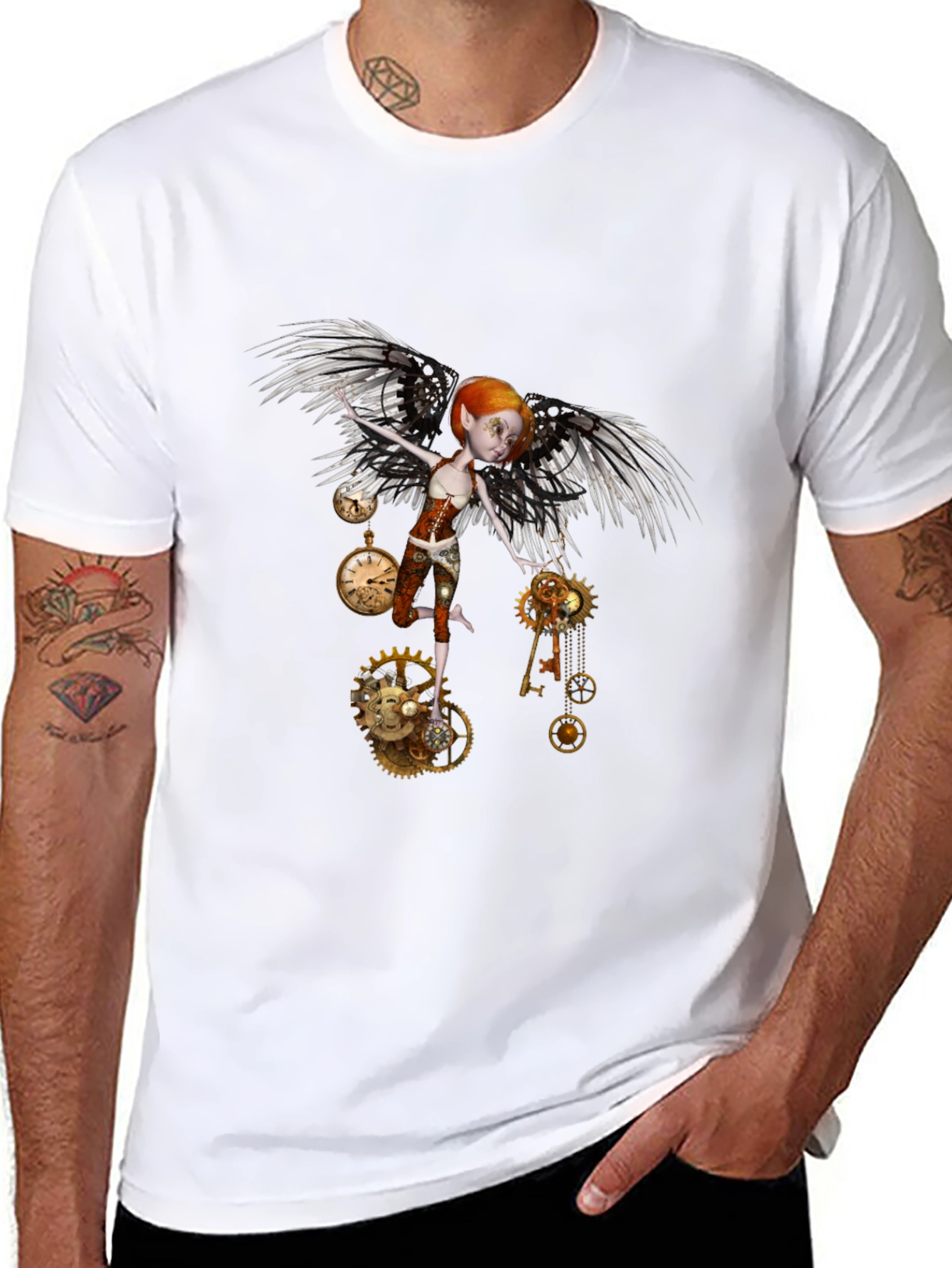 Steampunk Fairy Black T-Shirt - Whimsical Fantasy Design