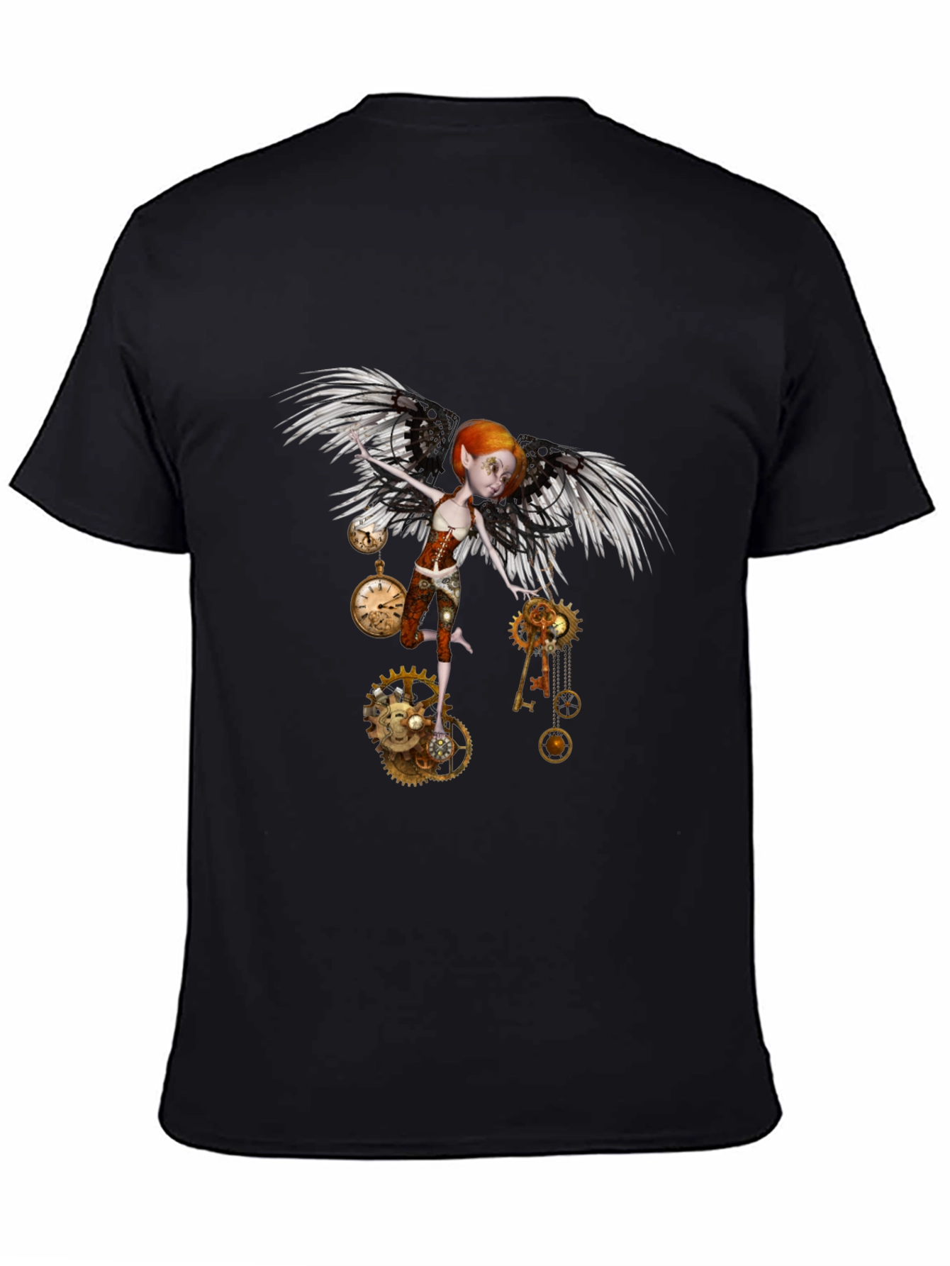 Steampunk Fairy Black T-Shirt - Whimsical Fantasy Design