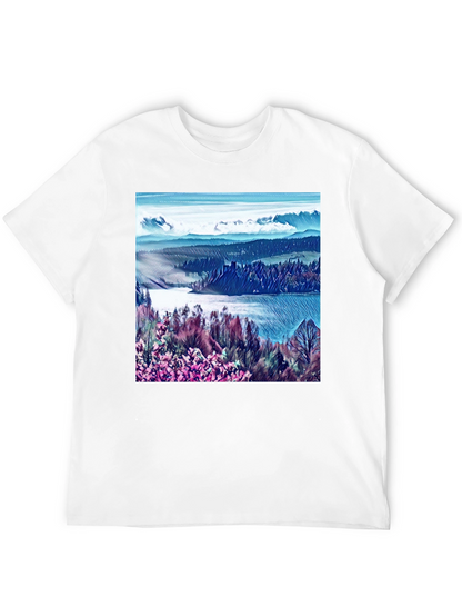 Artistic Landscape Print Black T-Shirt