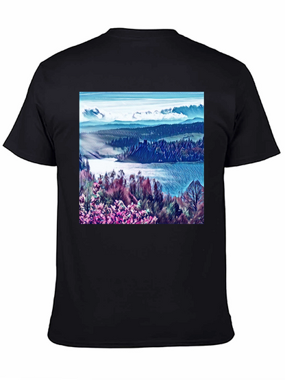 Artistic Landscape Print Black T-Shirt