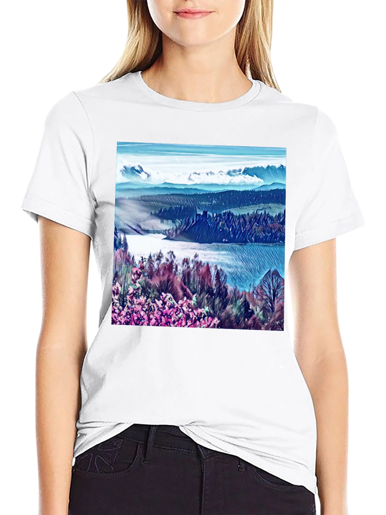Artistic Landscape Print Black T-Shirt