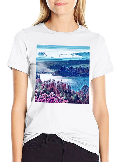 Artistic Landscape Print Black T-Shirt