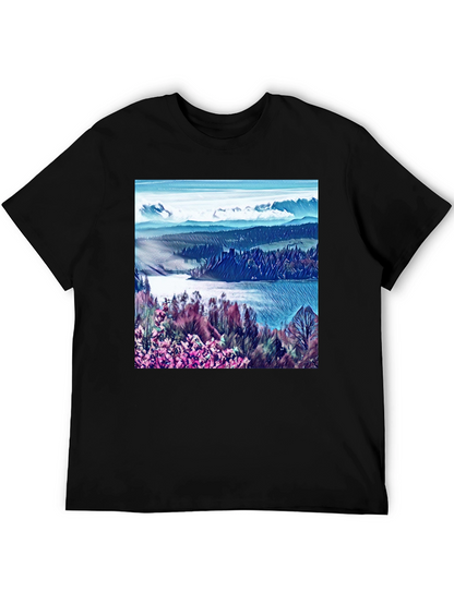 Artistic Landscape Print Black T-Shirt