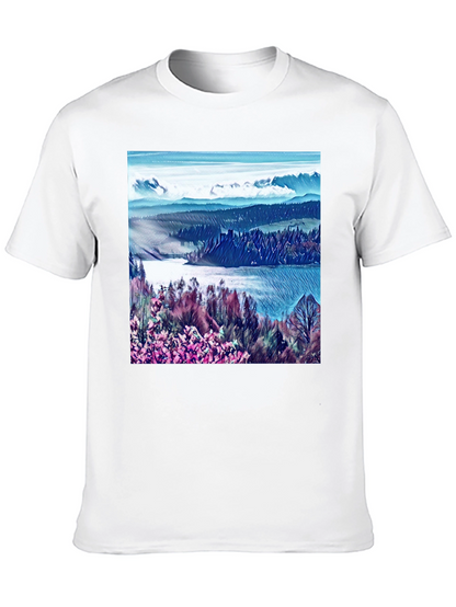 Artistic Landscape Print Black T-Shirt