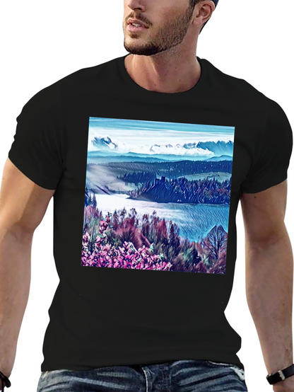Artistic Landscape Print Black T-Shirt