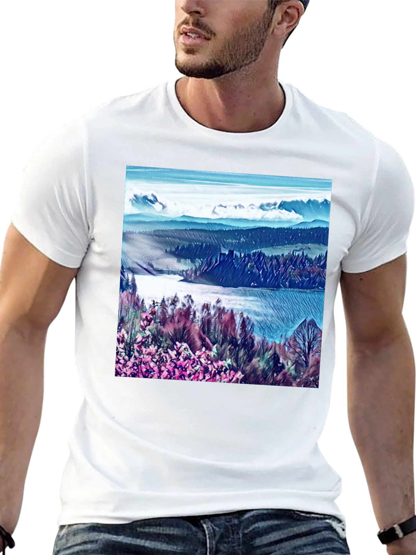 Artistic Landscape Print Black T-Shirt