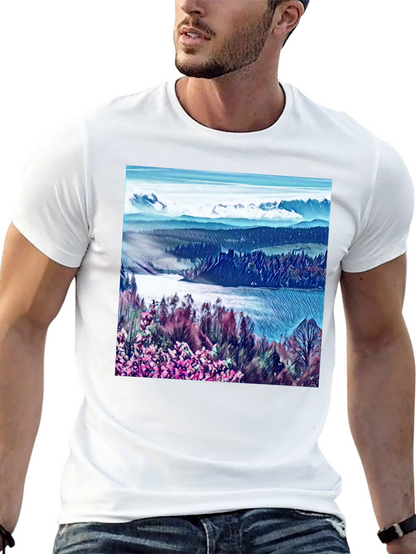 Artistic Landscape Print Black T-Shirt