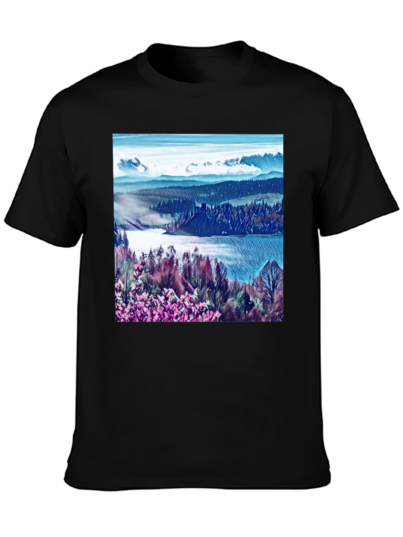 Artistic Landscape Print Black T-Shirt