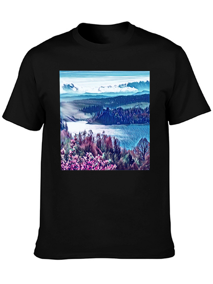Artistic Landscape Print Black T-Shirt