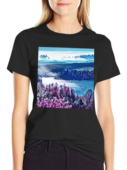 Artistic Landscape Print Black T-Shirt