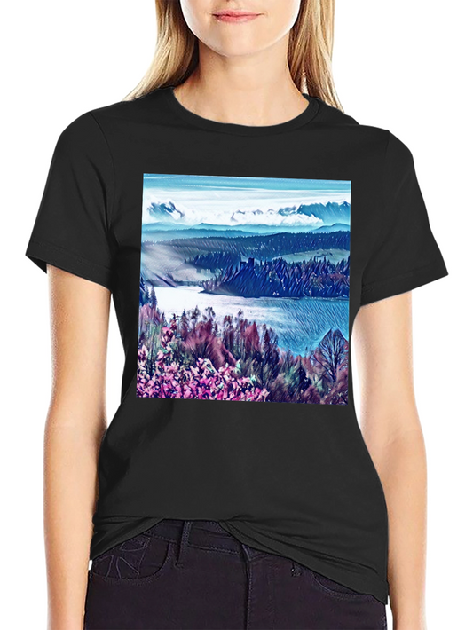 Artistic Landscape Print Black T-Shirt