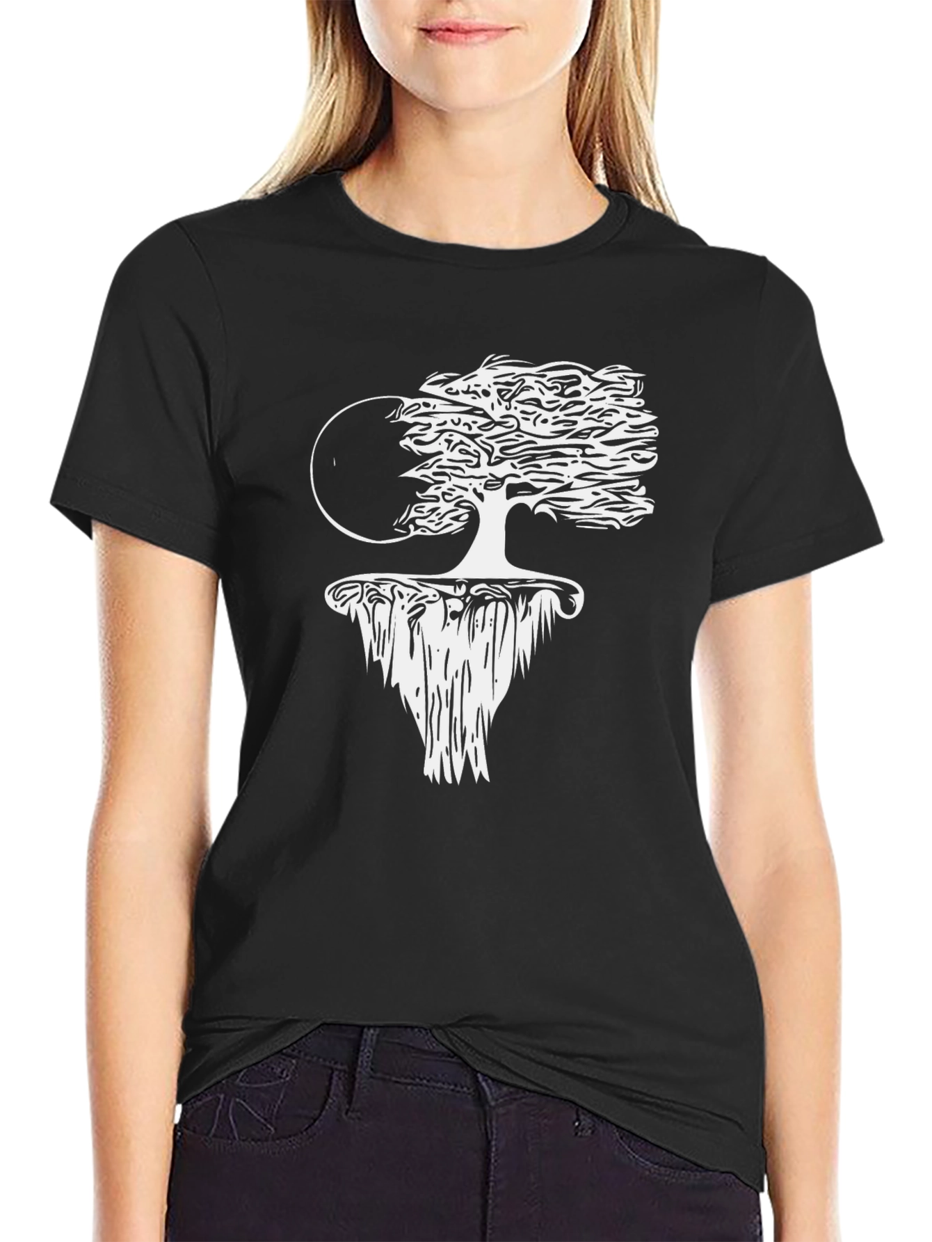 Unique Floating Island Tree Black T-Shirt