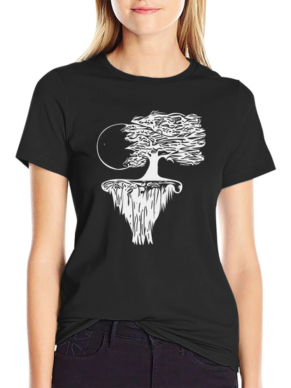 Unique Floating Island Tree Black T-Shirt