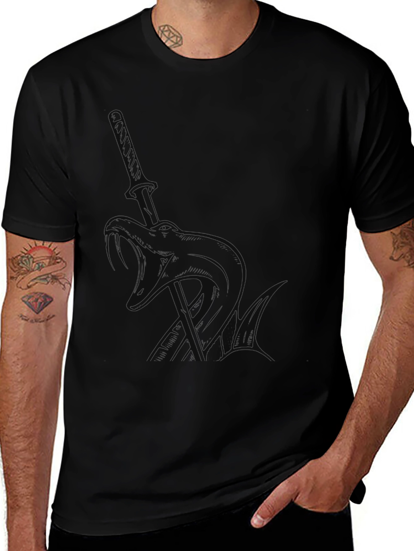 Black Katana Graphic Tee - Edgy Style
