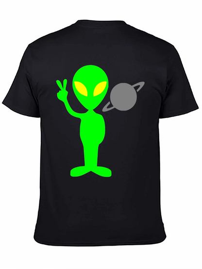Alien Peace Sign T-Shirt - Black Cotton