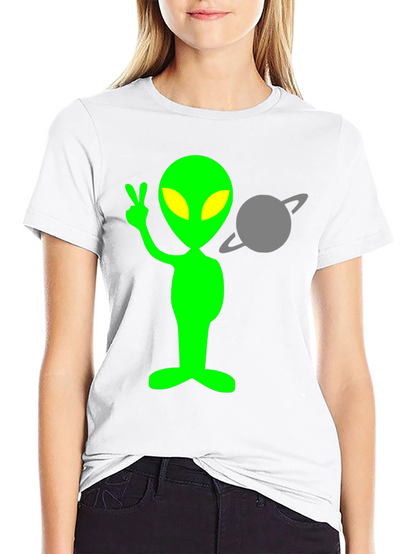 Alien Peace Sign T-Shirt - Black Cotton