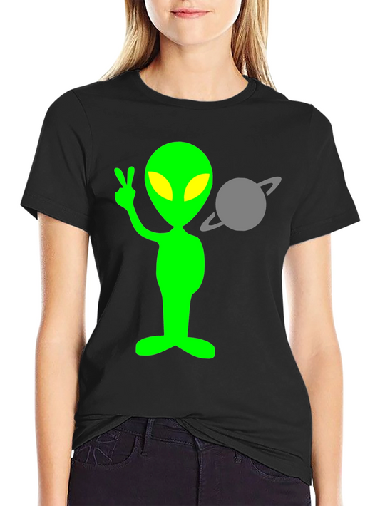 Alien Peace Sign T-Shirt - Black Cotton
