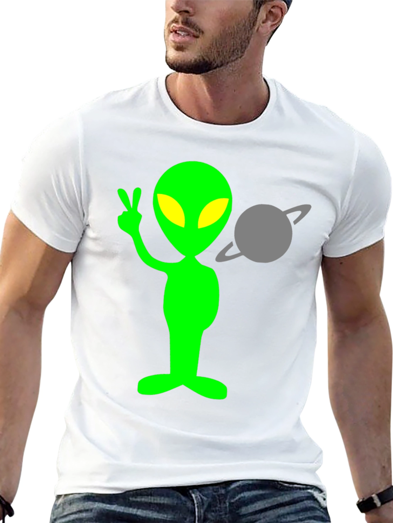 Alien Peace Sign T-Shirt - Black Cotton
