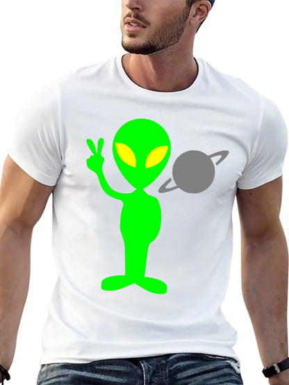 Alien Peace Sign T-Shirt - Black Cotton