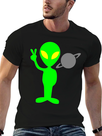Alien Peace Sign T-Shirt - Black Cotton