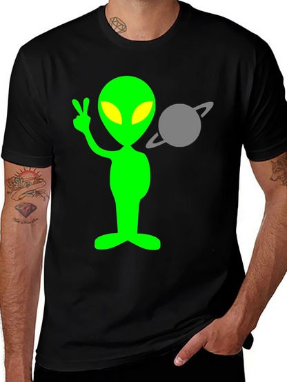 Alien Peace Sign T-Shirt - Black Cotton