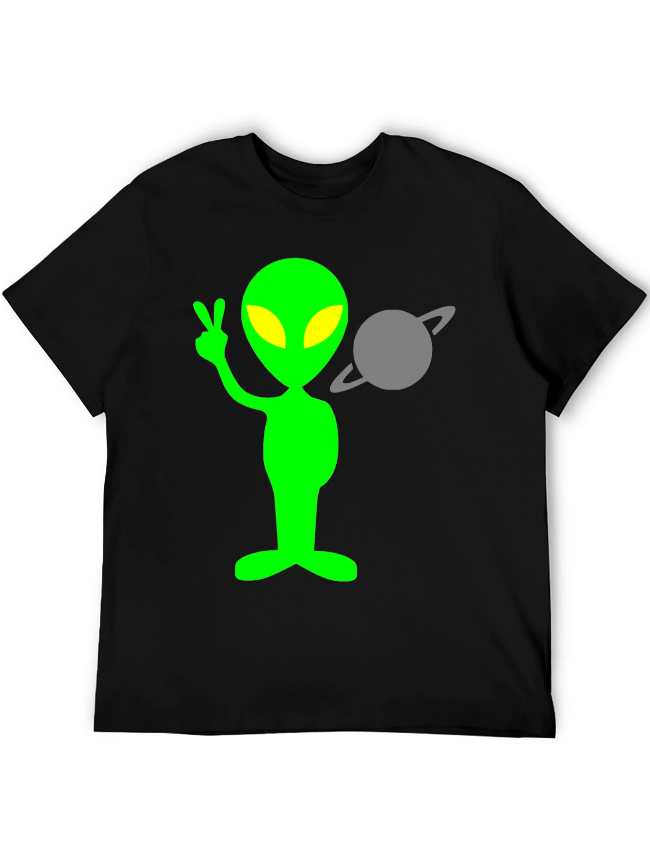 Alien Peace Sign T-Shirt - Black Cotton