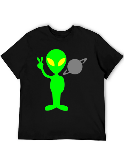 Alien Peace Sign T-Shirt - Black Cotton
