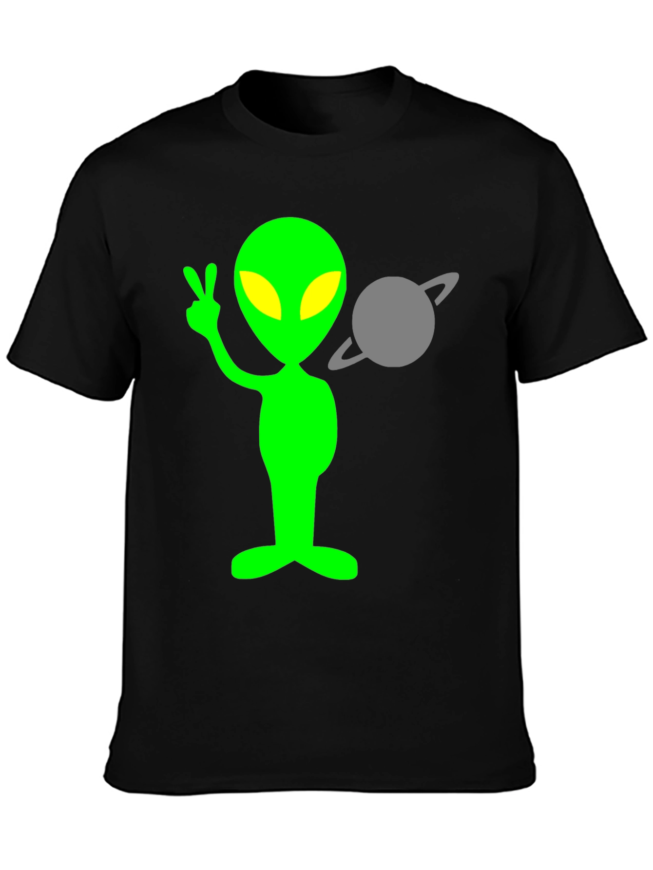 Alien Peace Sign T-Shirt - Black Cotton