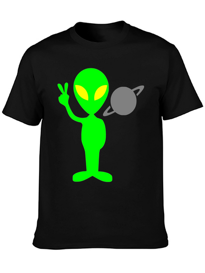 Alien Peace Sign T-Shirt - Black Cotton