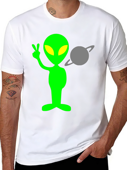 Alien Peace Sign T-Shirt - Black Cotton