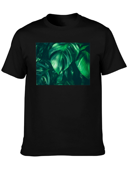 Tropical Leaf Print Black T-Shirt