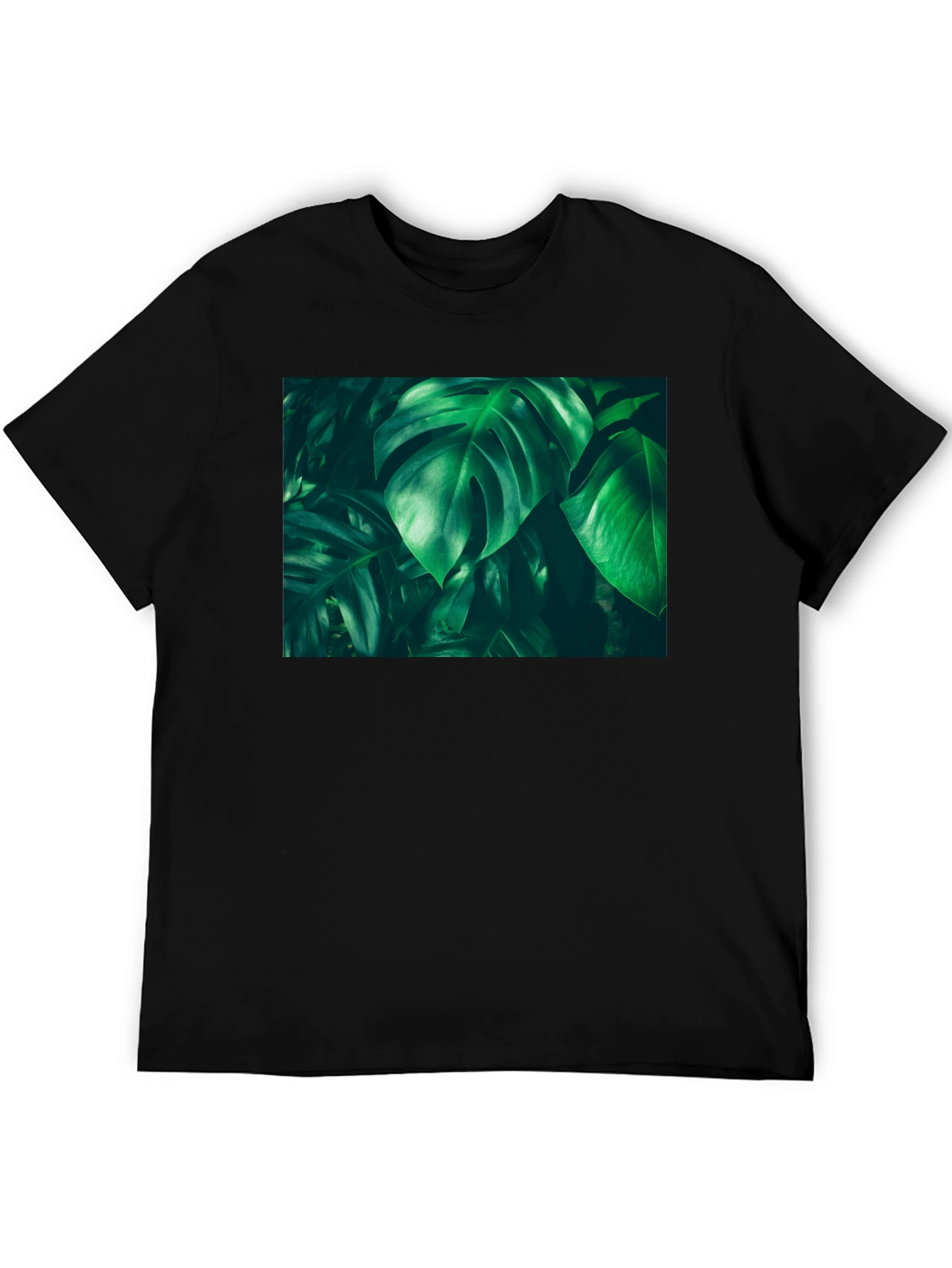 Tropical Leaf Print Black T-Shirt