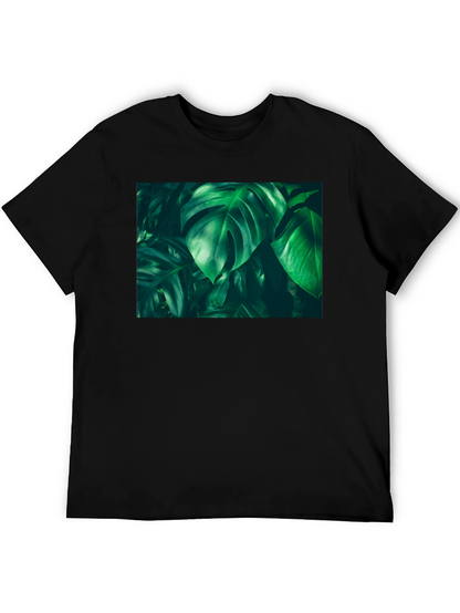 Tropical Leaf Print Black T-Shirt