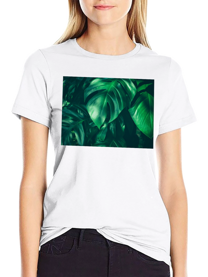 Tropical Leaf Print Black T-Shirt