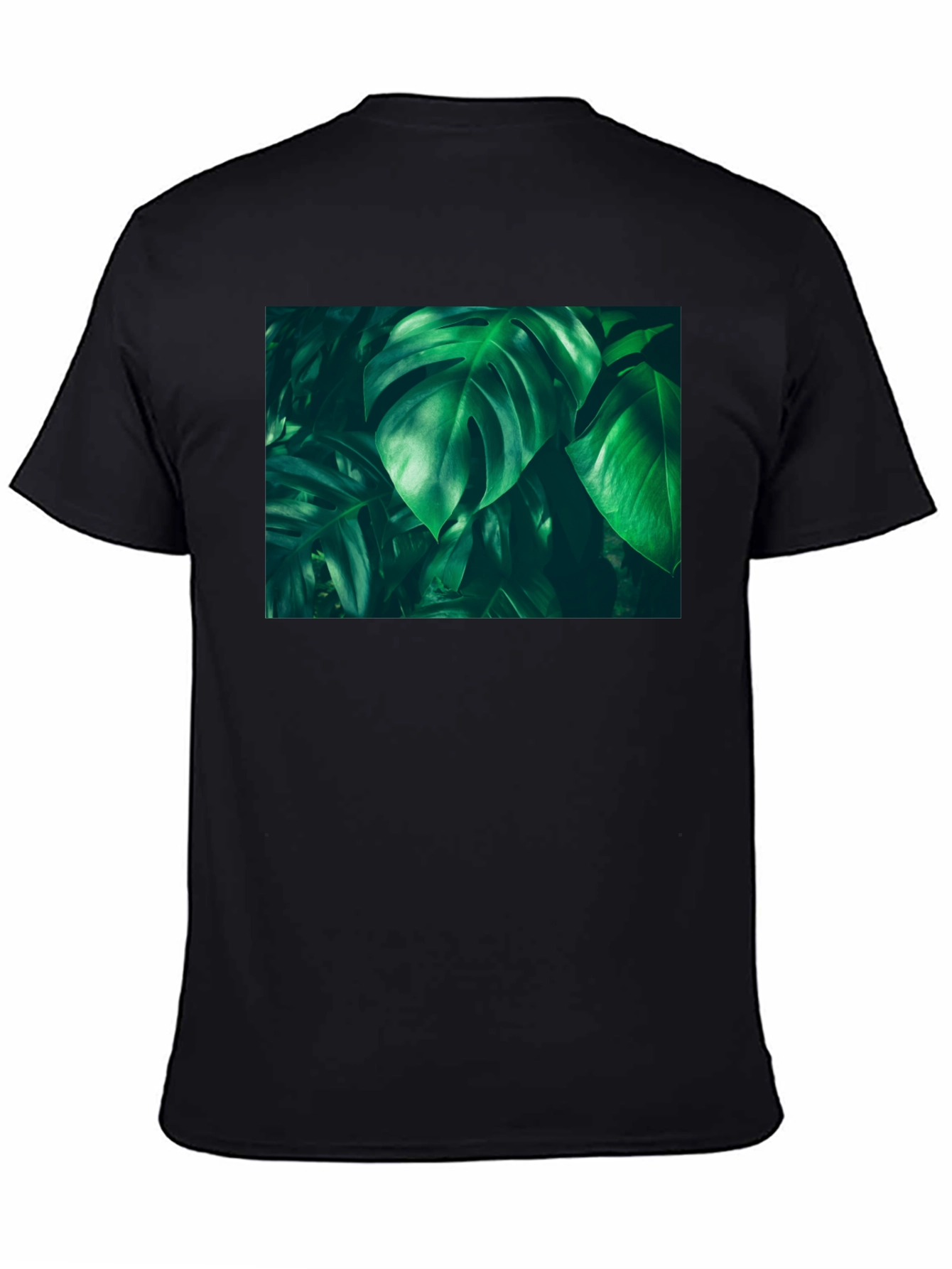 Tropical Leaf Print Black T-Shirt