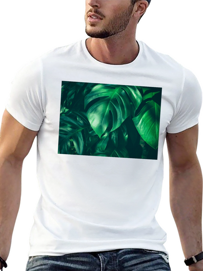 Tropical Leaf Print Black T-Shirt