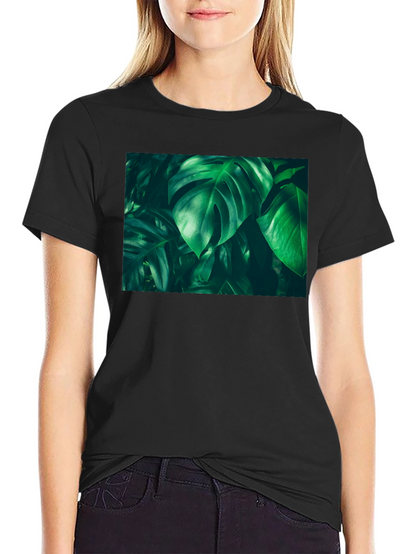 Tropical Leaf Print Black T-Shirt